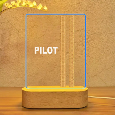 PILOT & Epaulettes 2 Lines aviation design on premium acrylic with LED 3D night lamp.