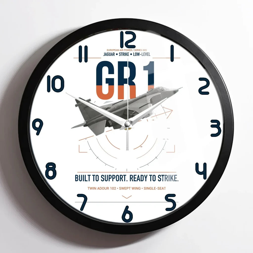 SEPECAT Jaguar GR1 design on white framed wall clock