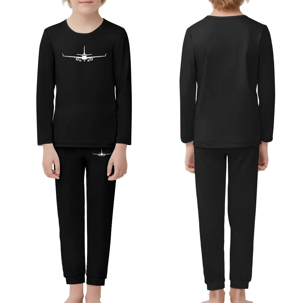 Embraer E-190 Silhouette Plane children pajamas - Black