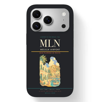 Melilla Airport (MLN) design on black iPhone 17 Pro MagSafe case