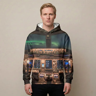 Boeing 777 Cockpit Printed aviation design printed on soft cotton 3D-print T-shirt.