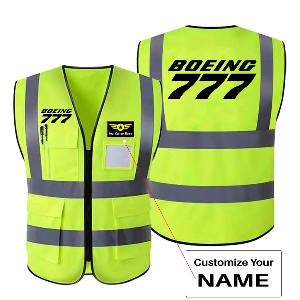 Boeing 777 & Text aviation design printed on high-visibility reflective fabric reflective vest.