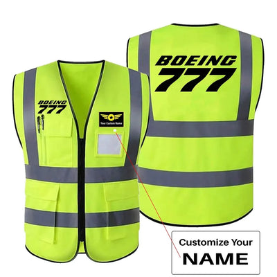 Boeing 777 & Text aviation design printed on high-visibility reflective fabric reflective vest.