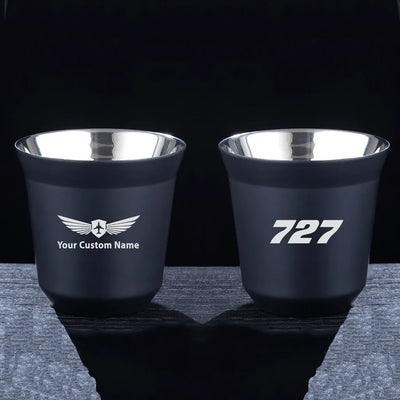 Boeing 727 Flat Text aviation design on double-wall coffee mug, vacuum-insulated double-wall.