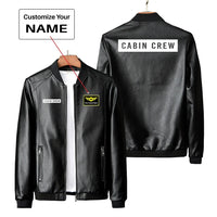 Thumbnail for Cabin Crew Text PU aviation design printed on genuine leather with quilted lining leather jacket.