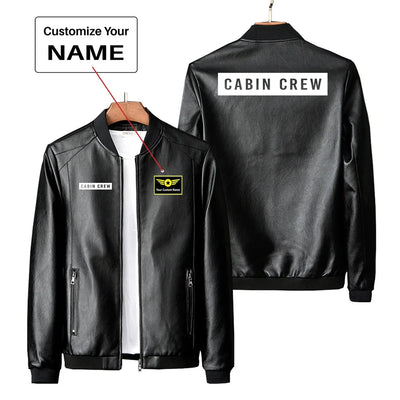 Cabin Crew Text PU aviation design printed on genuine leather with quilted lining leather jacket.