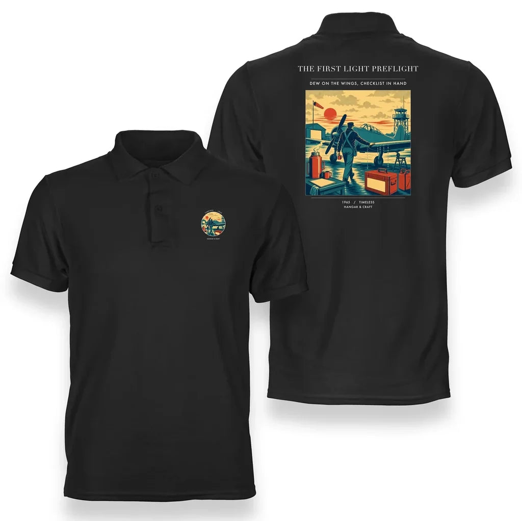 VINTAGE G4180 - The First Light Preflight - Double-Side Polo T-Shirt design on black