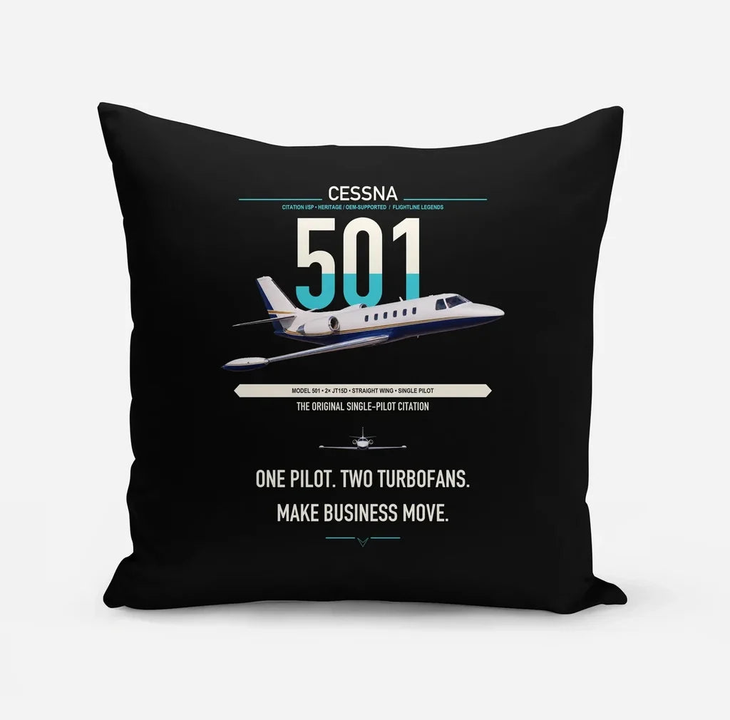 Cessna 501 Citation I SP design on black pillow