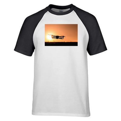 Amazing Drone in Sunset aviation design printed on soft cotton raglan T-shirt.