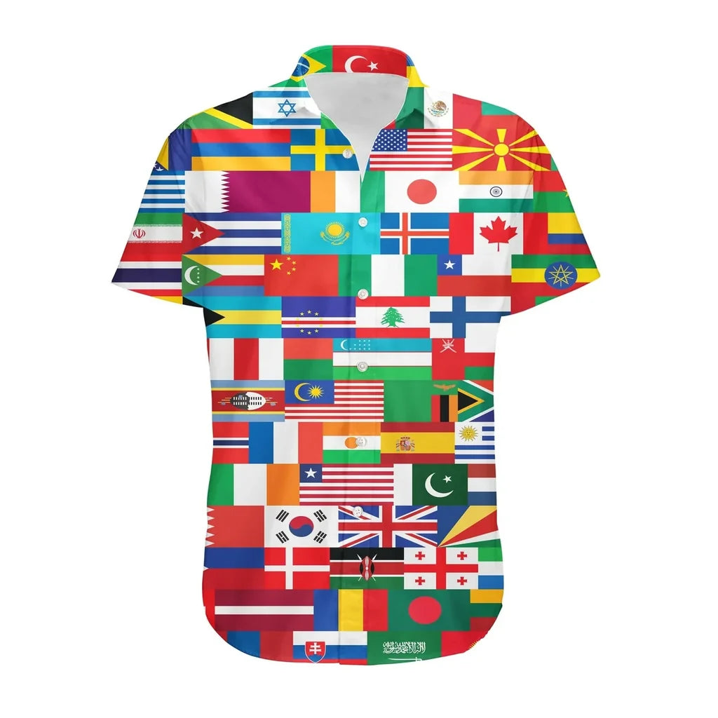 World Flags aviation design printed on soft cotton shirt.