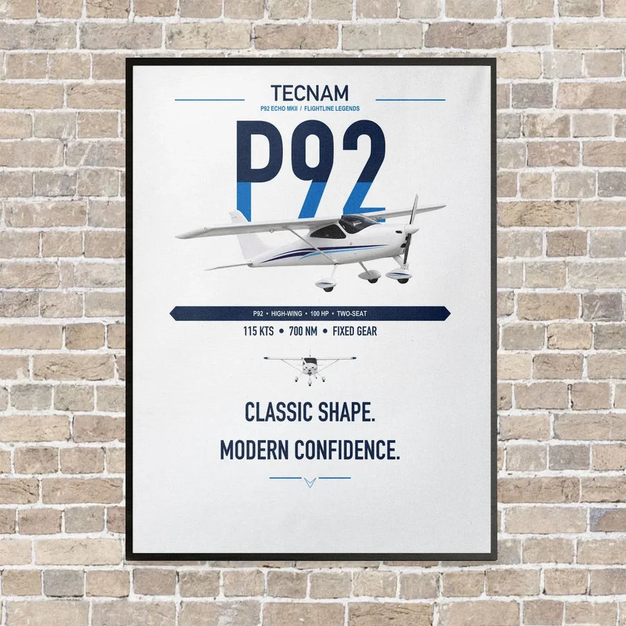 Tecnam P92 Echo MkII vertical canvas print - framed - white background