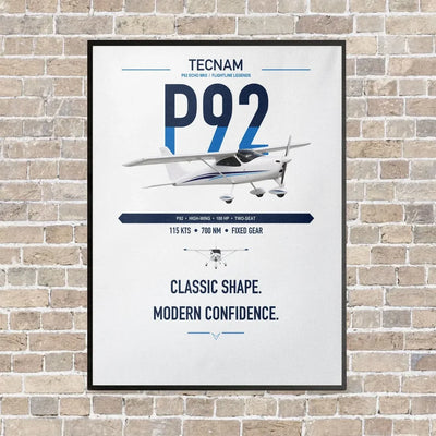 Tecnam P92 Echo MkII vertical canvas print - framed - white background