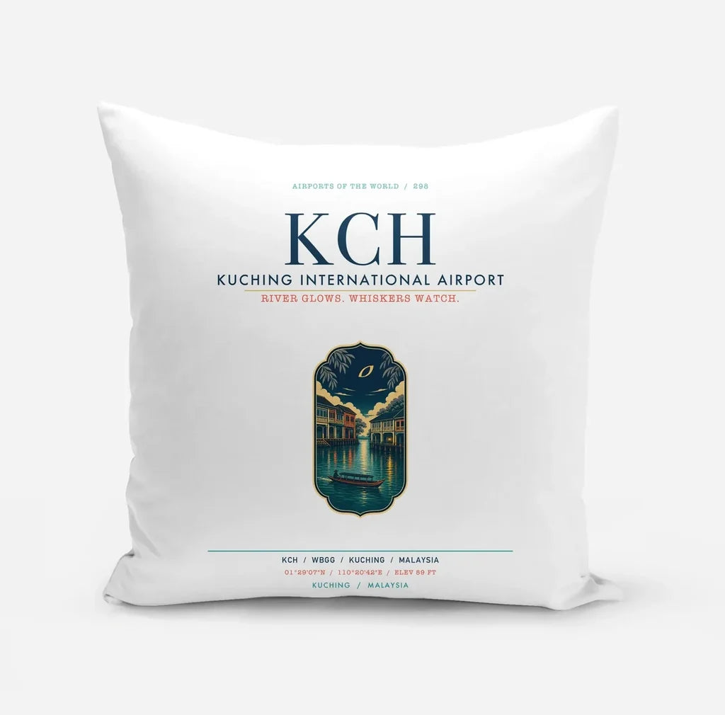 Kuching International Airport (KCH) design on white pillow