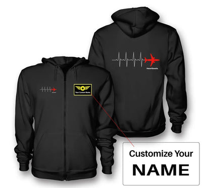 Aviation Heartbeats aviation design on soft cotton blend zipped hoodie.