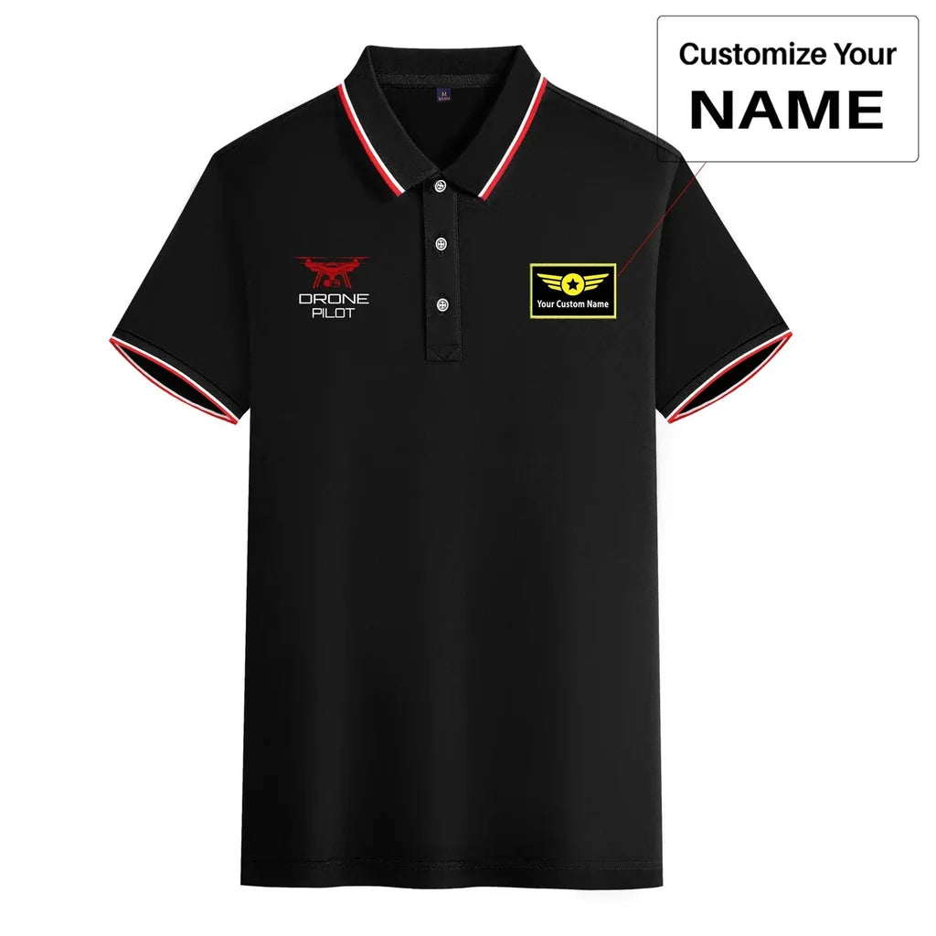 Drone Pilot aviation design printed on soft cotton stylish polo shirt.