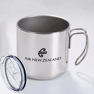 Air New Zealand Airlines aviation design on portable mug, vacuum-insulated double-wall.