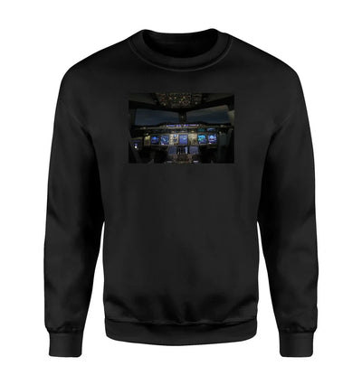 Airbus A380 Cockpit aviation design printed on soft cotton blend sweatshirt.