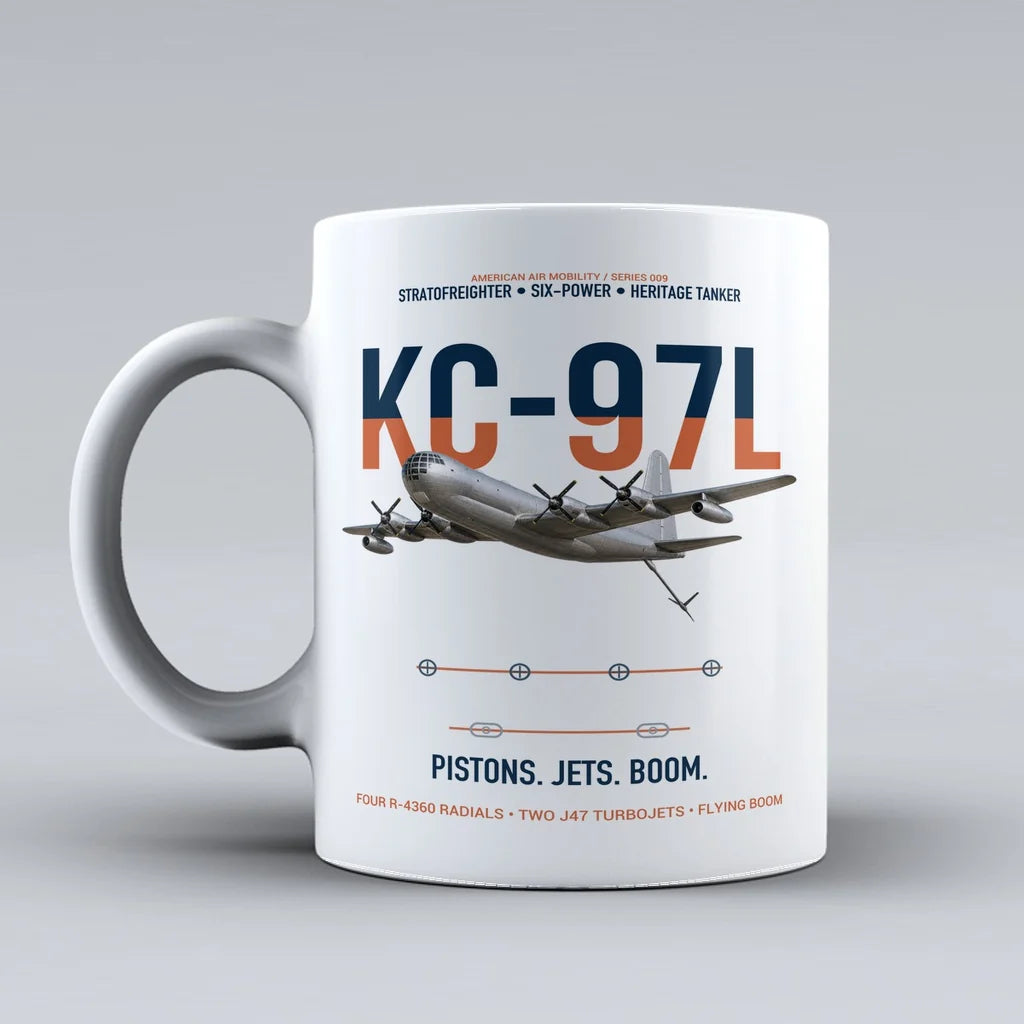 KC-97L STRATOFREIGHTER design on white ceramic mug, double-side print