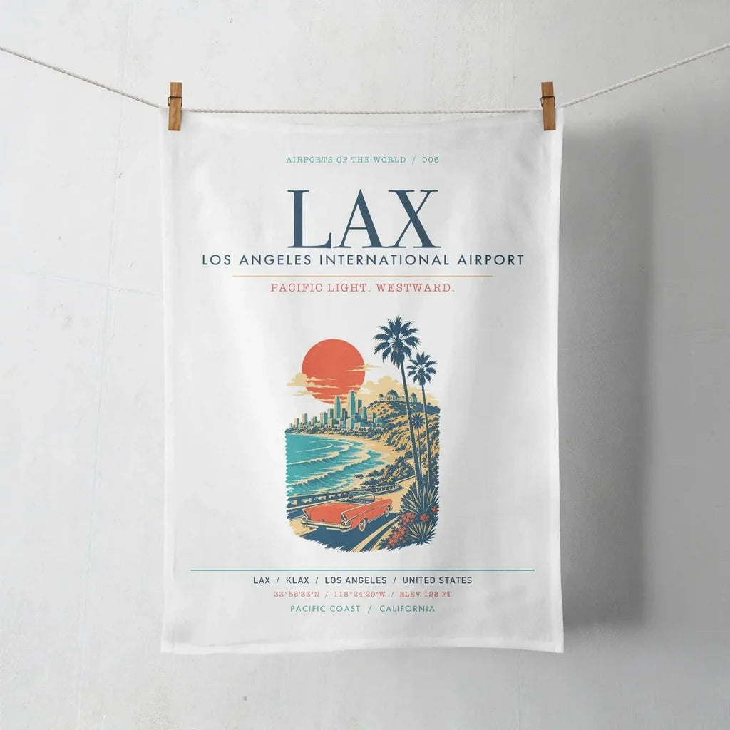 Los Angeles International Airport (LAX) design on white towel