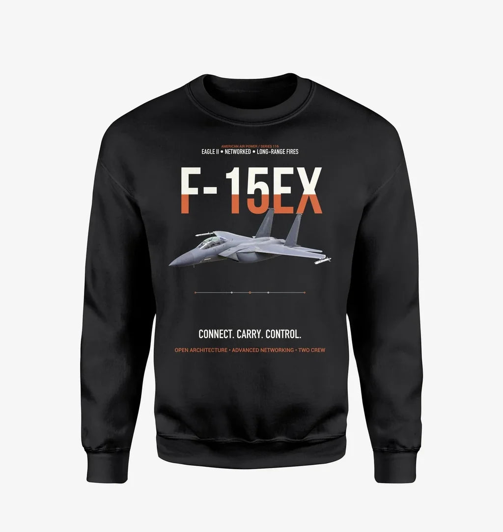 F-15EX Eagle II Connect Carry Control design on black sweatshirt