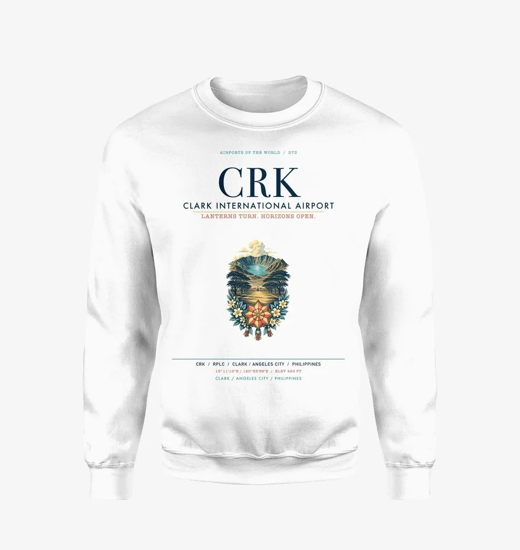 Clark International Airport (CRK) design on white sweatshirt