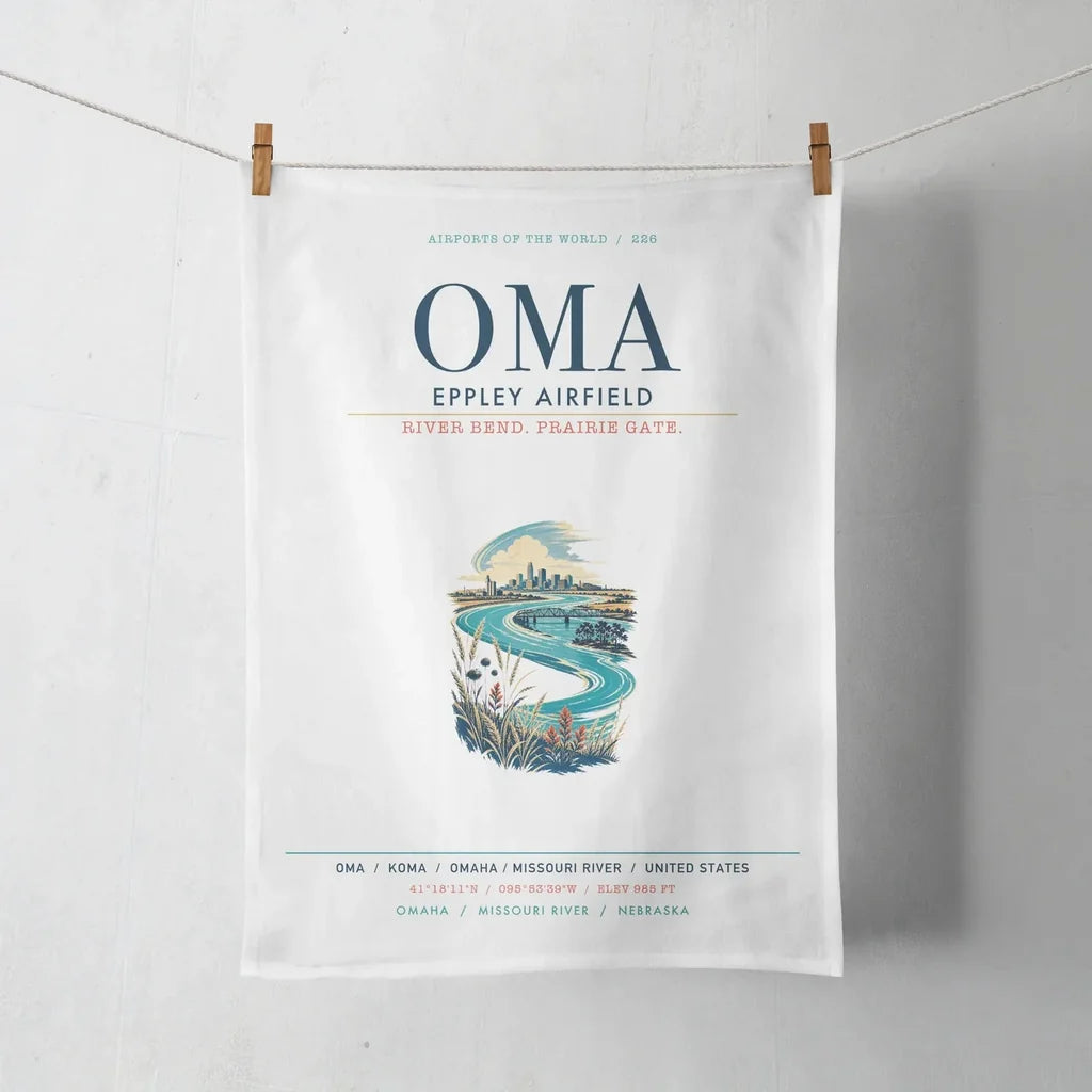 Omaha Eppley Airfield (OMA) design on white towel
