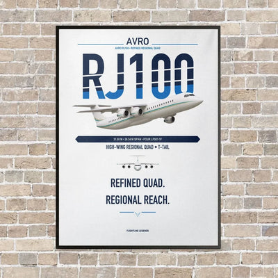 Avro RJ100 vertical canvas print - framed - white background