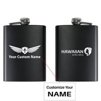 Thumbnail for Hawaiian Airlines aviation design on stainless hip flask, compact pocket-size flask.