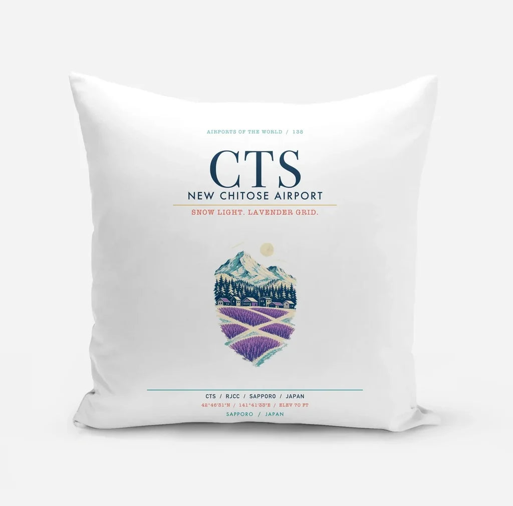 New Chitose Airport Sapporo (CTS) design on white pillow