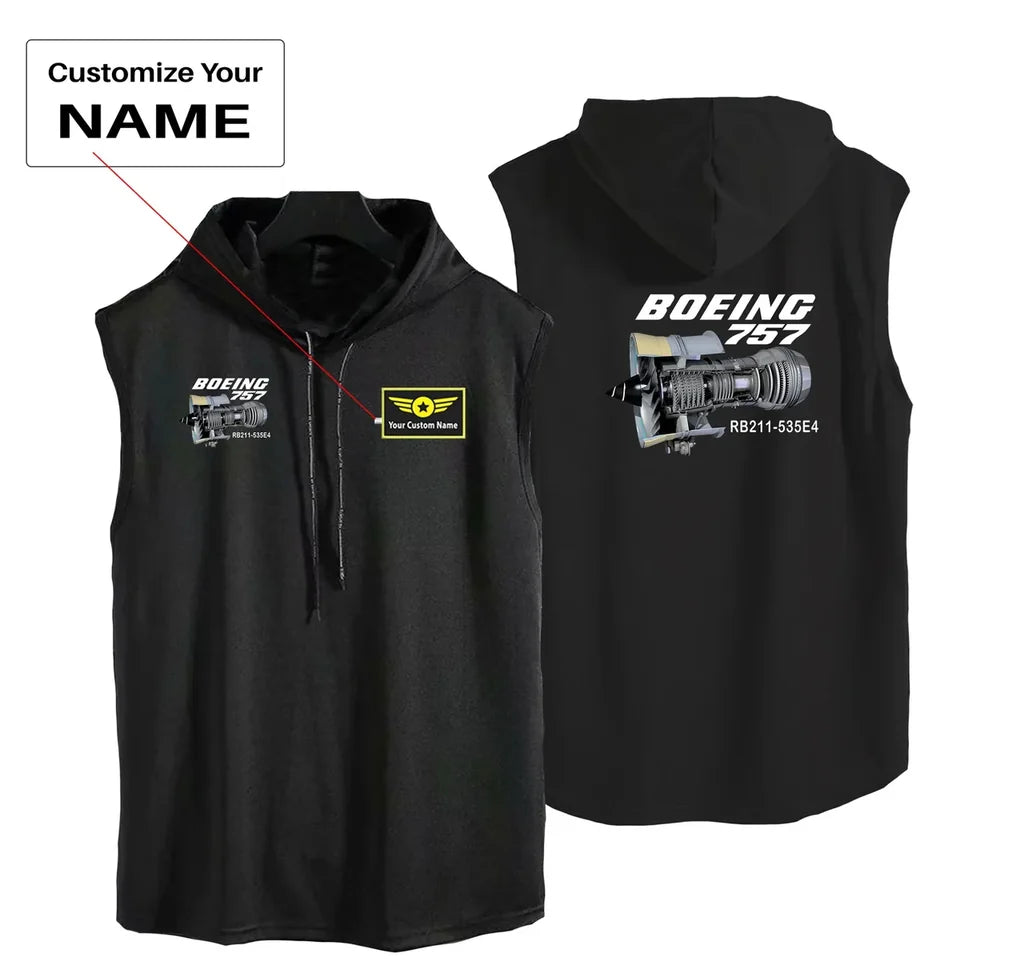 Boeing 757 & Rolls Royce Engine (RB211) aviation design on breathable cotton with hood hooded tank top.
