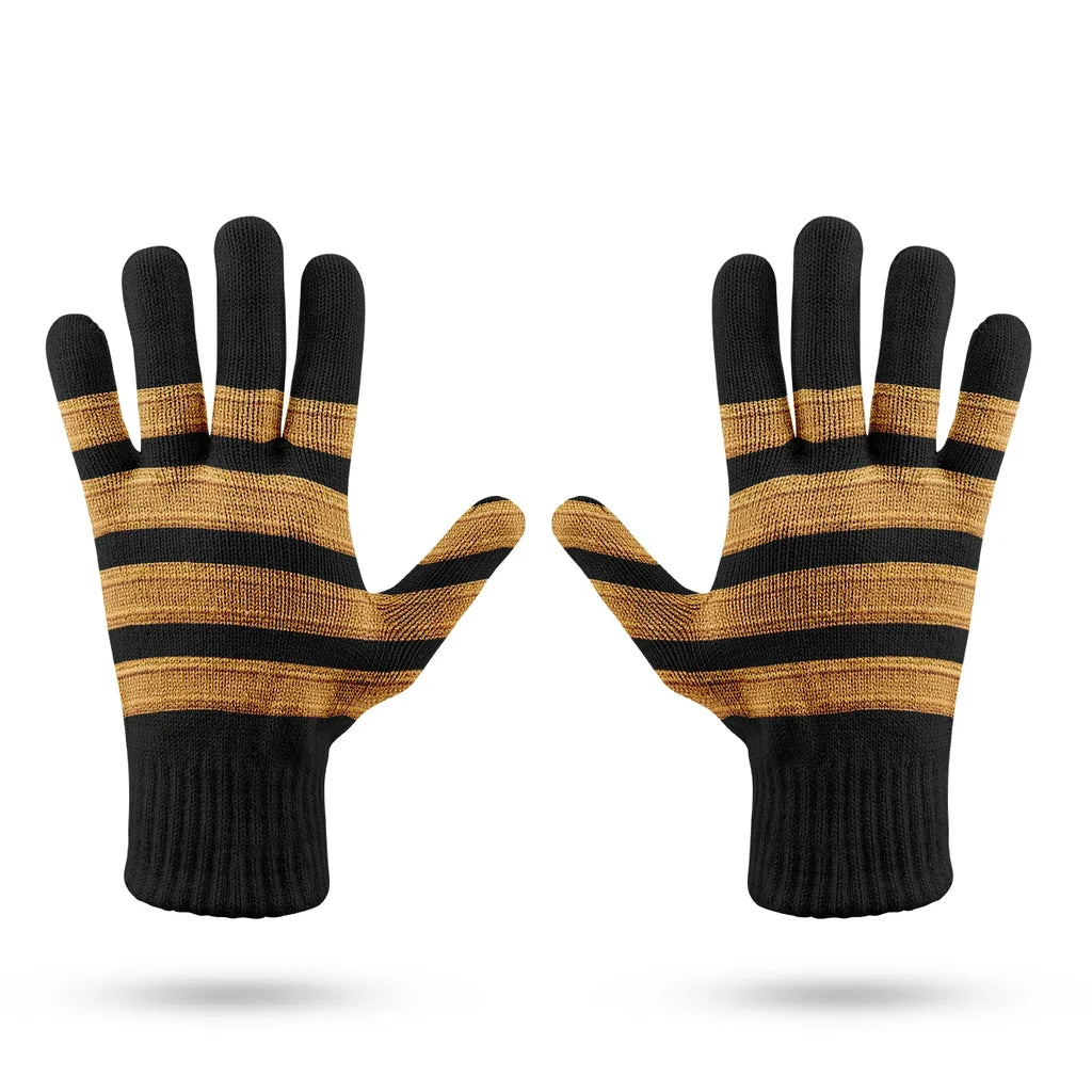 Golden Pilot Epaulettes 4 Lines aviation design on soft knit fabric gloves.