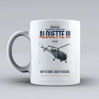 Thumbnail for Aérospatiale SA 316B Alouette III design on white ceramic mug, double-side print