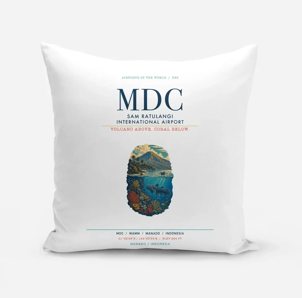 Sam Ratulangi International Airport Manado (MDC) design on white pillow