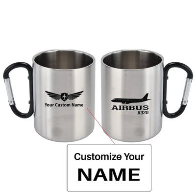 Airbus A320 Printed aviation design on outdoor mug, durable insulated construction.
