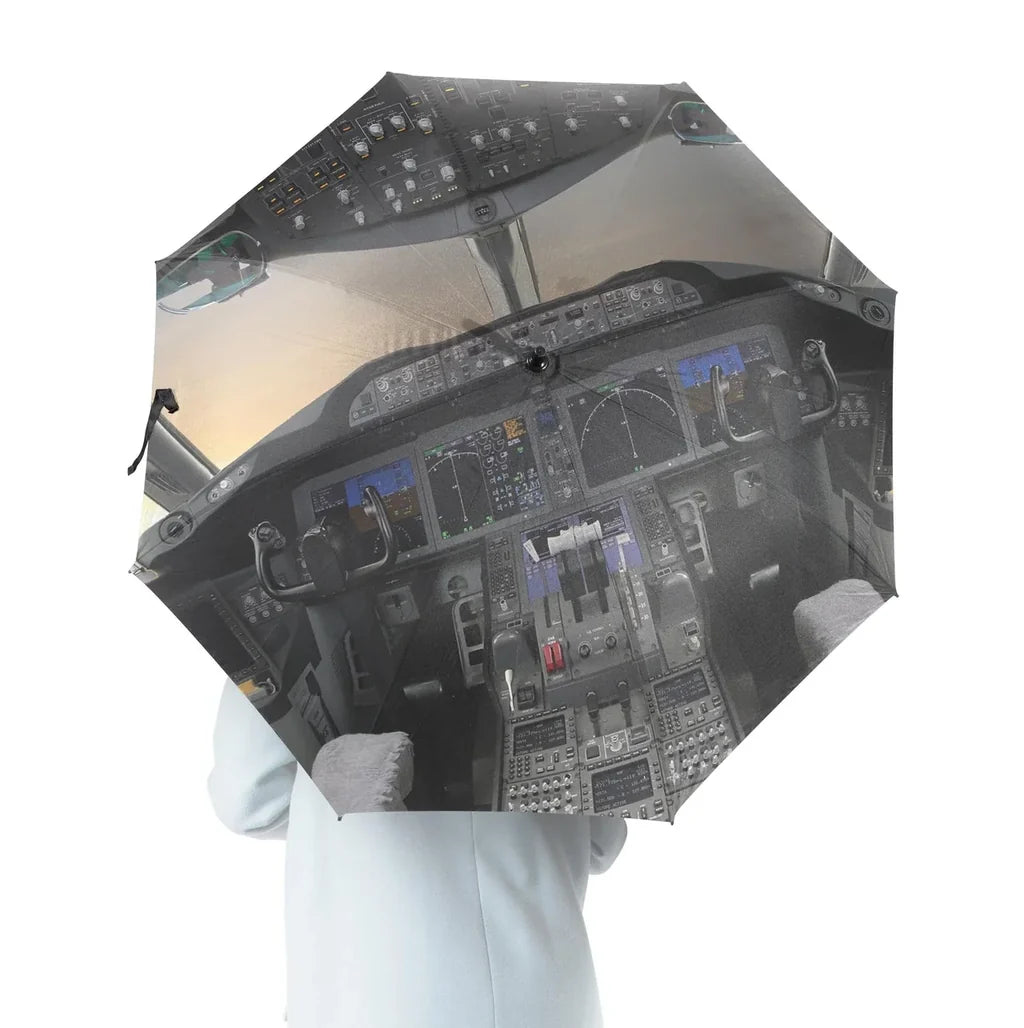 Boeing 787 aviation design on windproof polyester umbrella.