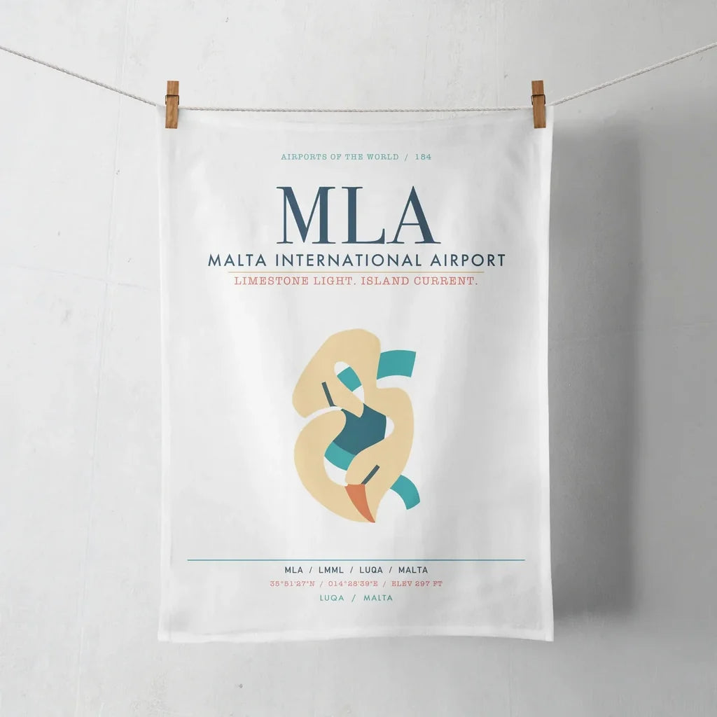 Malta International Airport (MLA) design on white towel