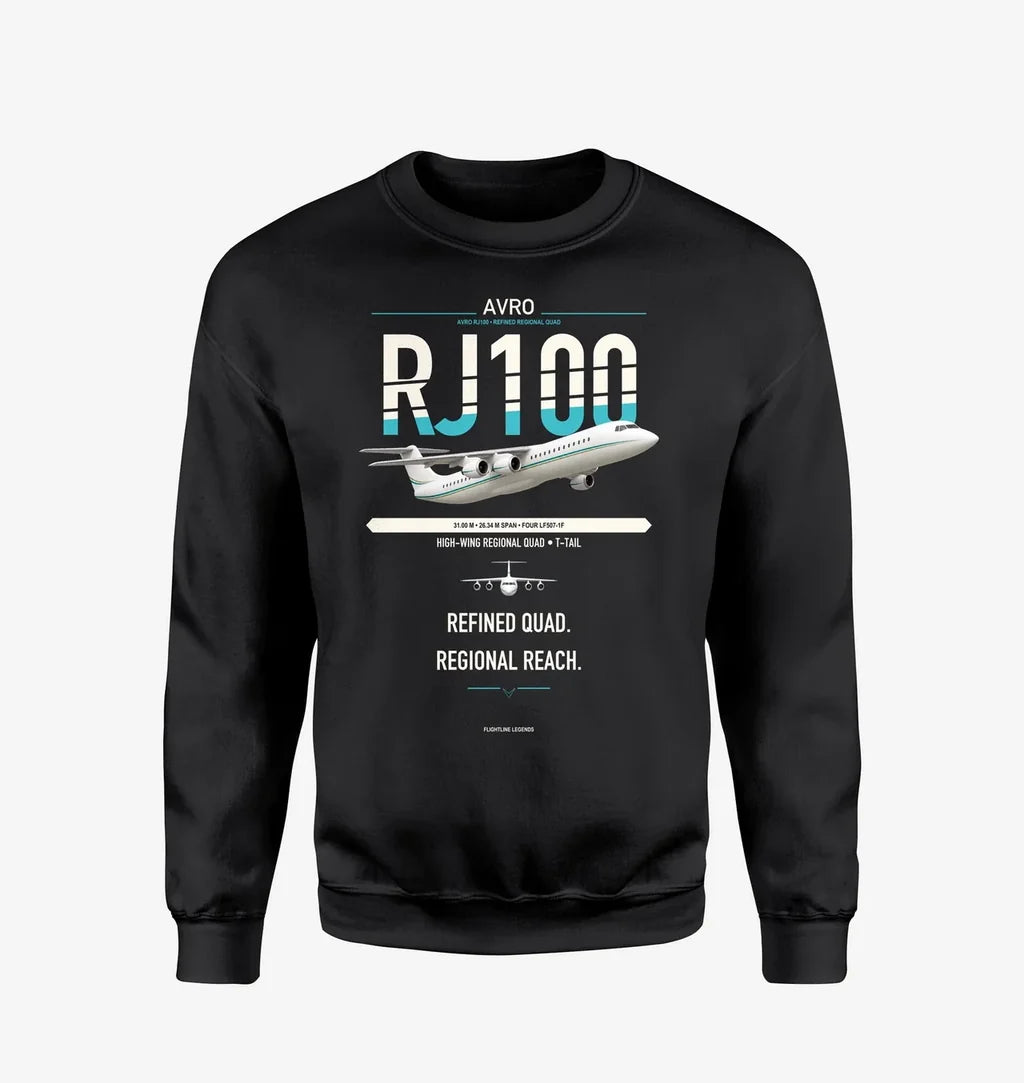 Avro RJ100 design on black sweatshirt