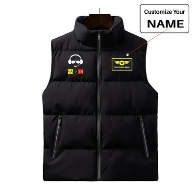 AV8R 2 aviation design printed on quilted padding with sleeveless design puffy vest.