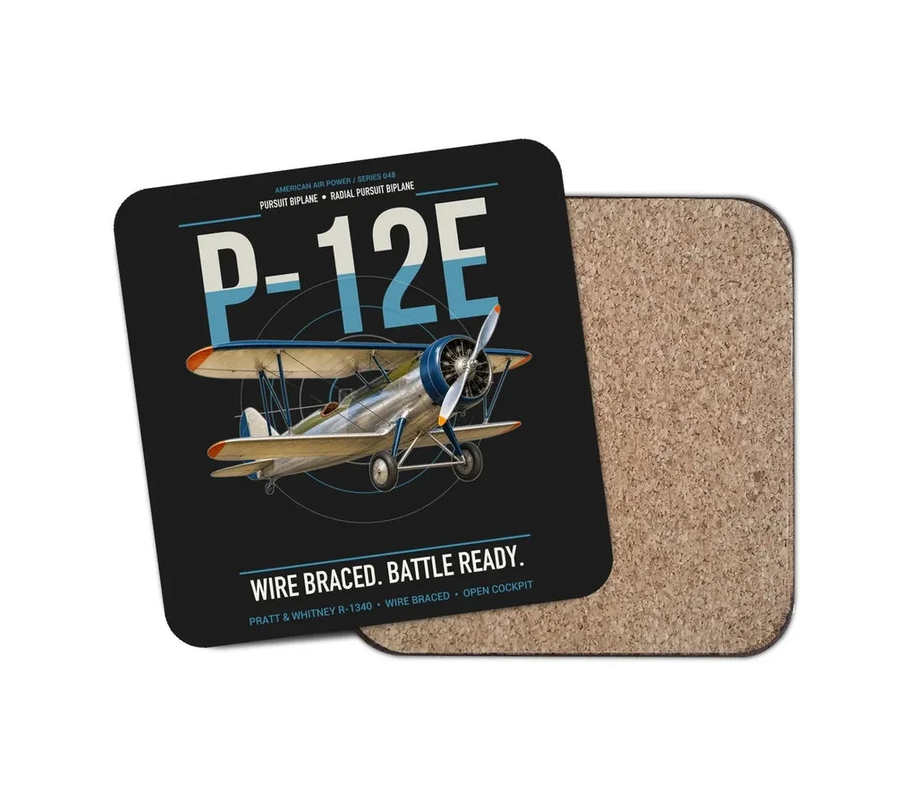 Boeing P-12E design on black 1 piece coaster