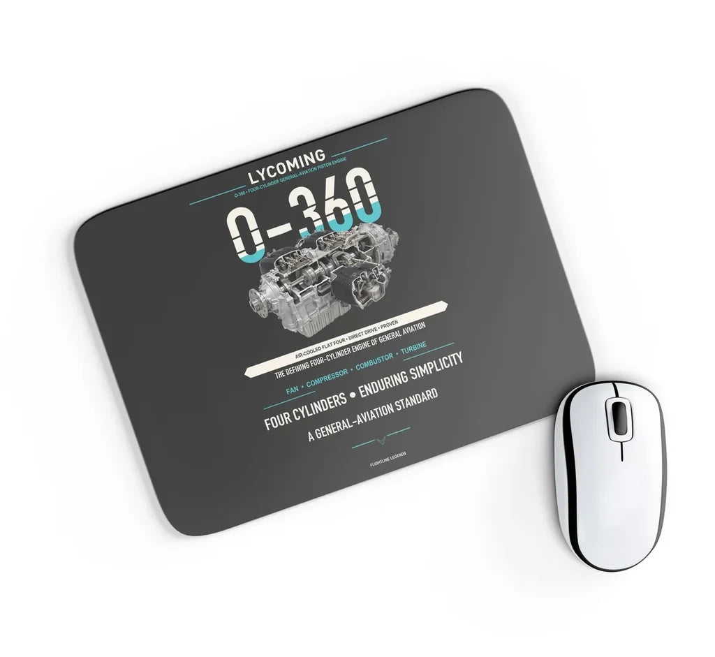 O-360 design on black rectangle mouse pad