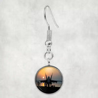 Thumbnail for Military Jet During Sunset aviation earrings, hypoallergenic alloy body with engraved detail.