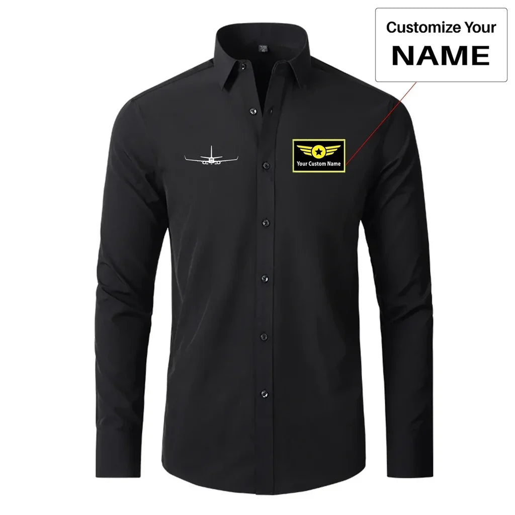Boeing 737-800NG Silhouette aviation design printed on soft cotton long-sleeve 2D shirt.