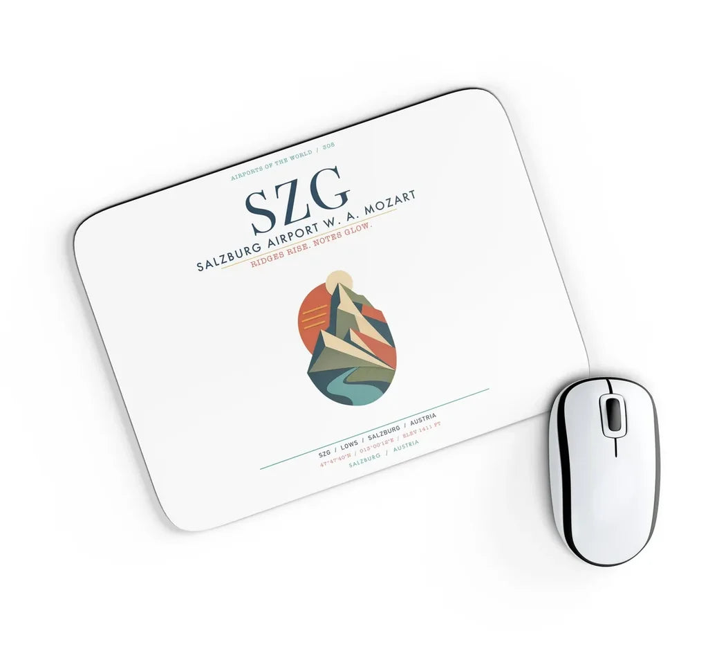 Salzburg Airport W. A. Mozart (SZG) design on white rectangle mouse pad