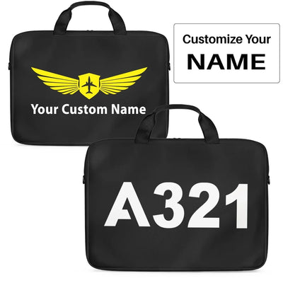 Airbus A321 Flat Text Laptop & Tablet aviation print laptop & tablet bag, padded polyester.