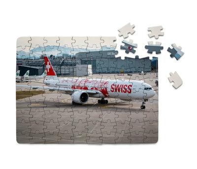Swiss Airlines Boeing 777 aviation design puzzle, premium cardboard.