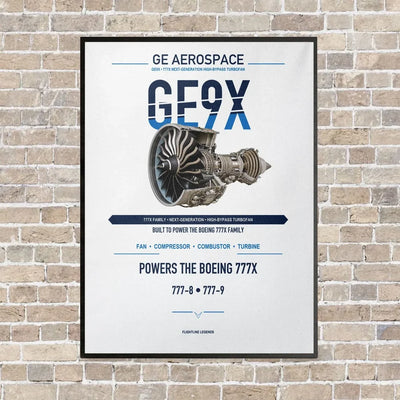 GE9X vertical canvas print - framed - white background