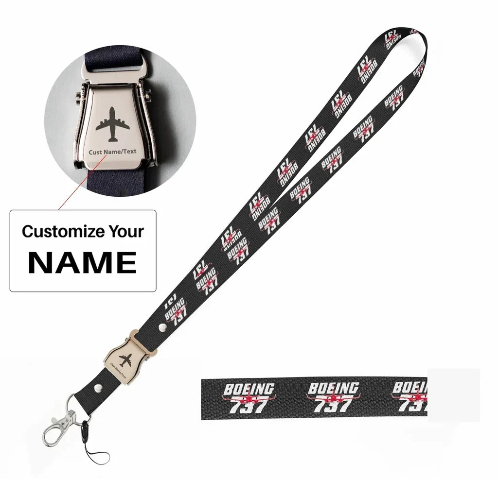 Amazing Boeing 737 seat belt lanyard - black with name
