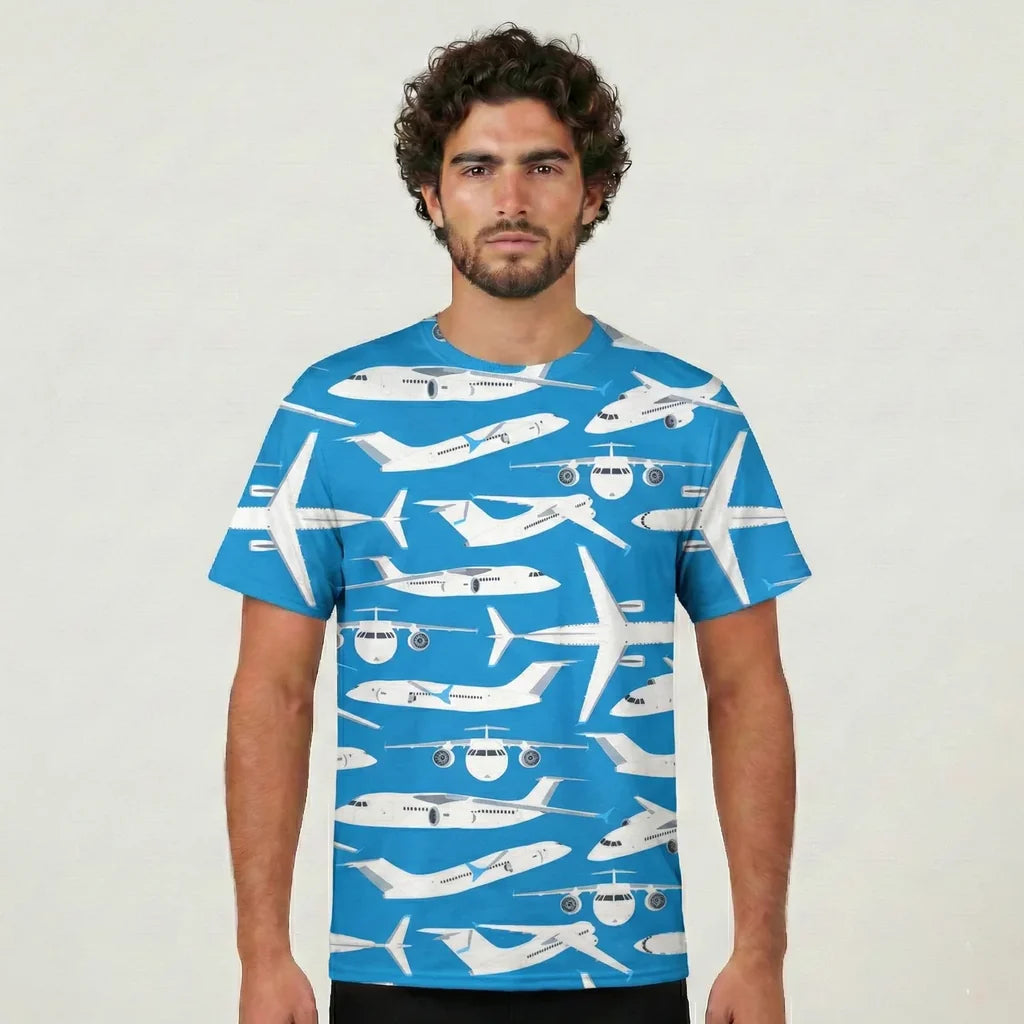 Big Airplanes aviation design printed on soft cotton 3D-print T-shirt.