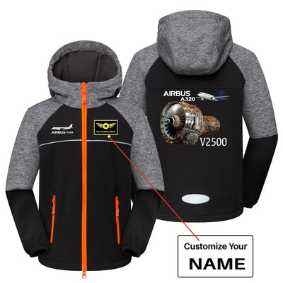 Airbus A320 & V2500 Engine aviation design printed on warm polar fleece kids' polar jacket.