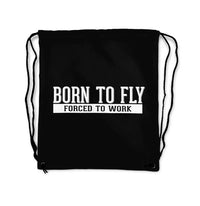 Thumbnail for Born To Fly Forced To Work aviation design drawstring bag, lightweight polyester construction.